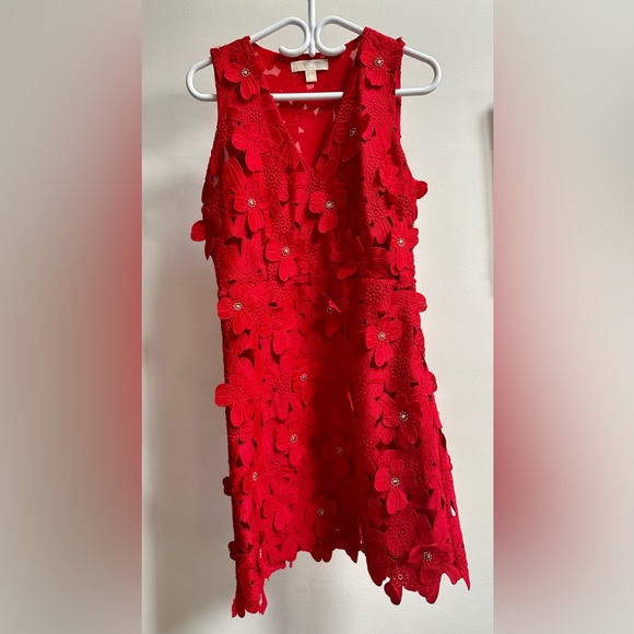 MICHAEL Michael Kors Women's Red Floral Appliqué Lace Dress - Picture 4 of 4